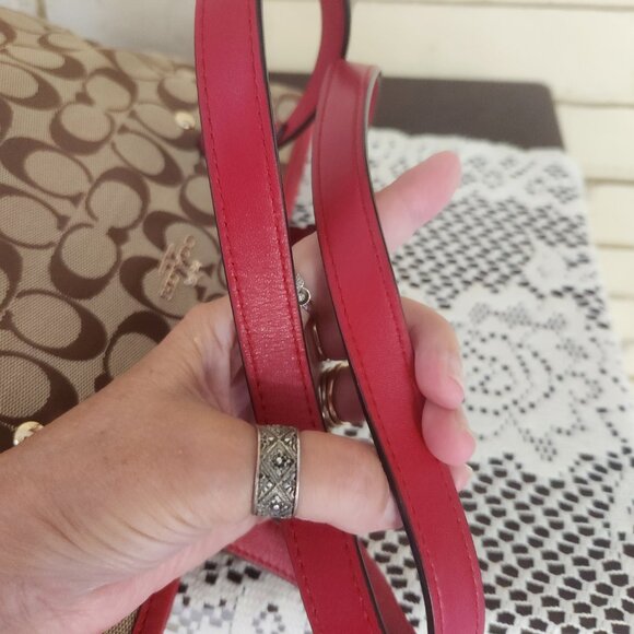 Like New Coach City Signature Khaki & Red Leather Shoulder Bag Purse Satchel - Picture 11 of 15